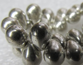 Czech Glass Teardrop Beads 6 x 4mm Smooth Shiny Metallic Silver  - 50 Pieces