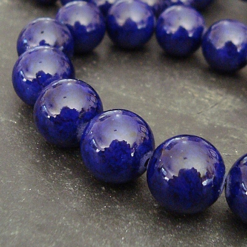 Fossil Beads 8mm Natural Navy Blue Smooth Round Stones 16 Pieces image 2