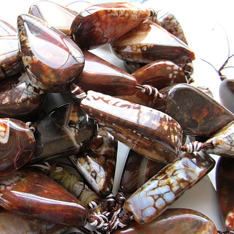 Crab Agate Focal Beads 40 x 22 X 14mm Big Smooth Ginger Brown Crab Teardrop 4 Pieces image 3