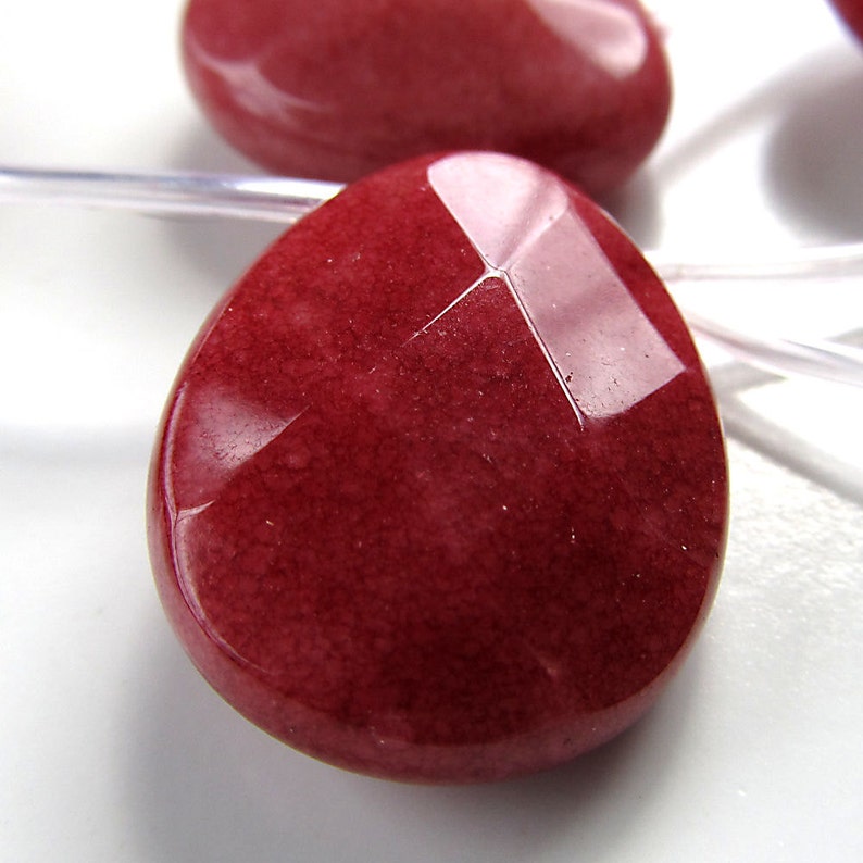 Jade Beads 25 x 18mm Burgundy Red Faceted Briolette Teardrops 2 Pieces image 3