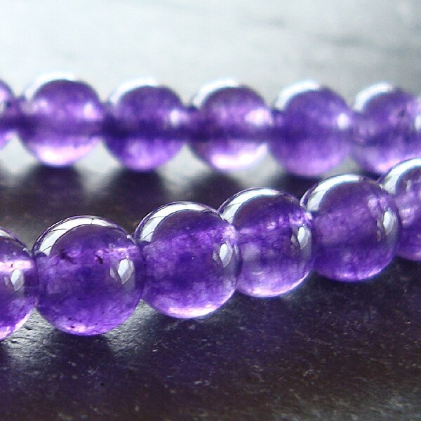 Jade Beads 6mm Deep Grape  Purple Candy Smooth Round  Beads -  16 Pieces