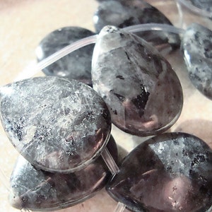 Larvikite Beads 24 x 18mm Black Labradorite Smooth Teardrops 4 Pieces image 1