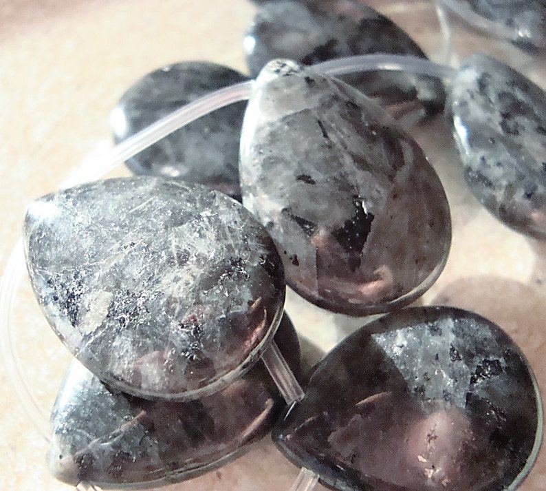 Larvikite Beads 24 x 18mm Black Labradorite Smooth Teardrops 4 Pieces image 1