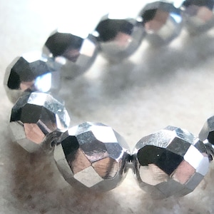 Czech Glass Beads 10mm Metallic Silver Faceted Rounds - 10 Pieces