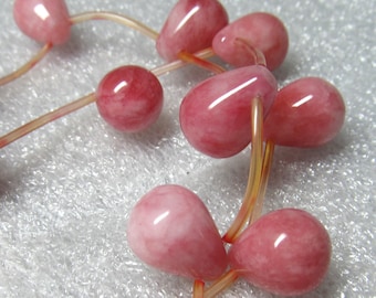 Agate Beads 15 x 12mm Smooth Natural Pink, White and Cream Marbled Agate Briolettes - 16" Strand