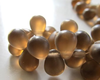 Czech Glass Teardrop Beads Chocolate Brown Frosted Smooth 9 X 6mm Teardrops - 50 Pieces