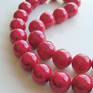Fossil Beads 10mm Natural Neon Hot Pink Smooth Round Stones 12 Pieces image 2