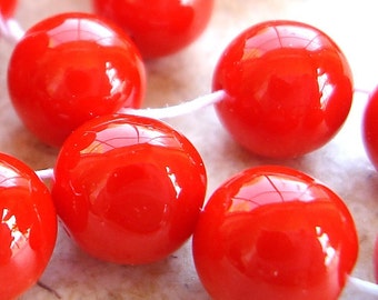 Czech Glass Beads 8mm Opaque Orange Smooth Rounds - 12 Pieces