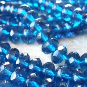 Czech Glass Beads 6 x 4mm Deep Aqua Blue Faceted Rondelles 20 Pieces image 2