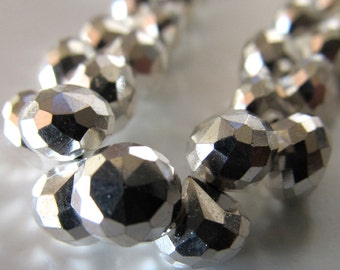 Pyrite Onion Beads 6 x 6mm Silver Coated Fools Gold Faceted Onions - 4 inch Strand