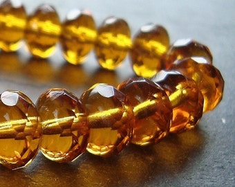 9 x 5mm Honey Yellow Faceted Czech Fire Polished Glass Rondelle Beads - 10 Pieces