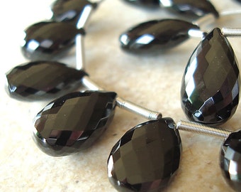 Spinel Beads 20 x 14mm Faceted Lustrous Jet Black Teardrops -  6 Pieces