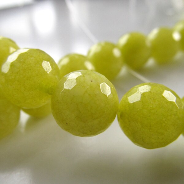 Jade Beads 10mm Pistachio Green Micro Faceted Rounds -  (Last 6 Pieces)