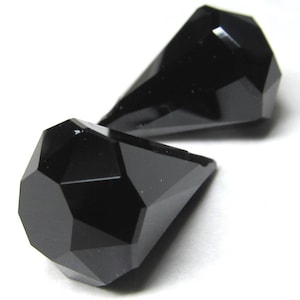 Black Crystal Glass Raindrop Pendants: Faceted Shiny Beads (2 Piece)