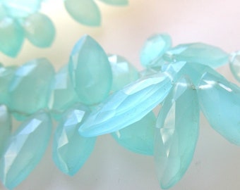 Aqua Blue/Green Chalcedony Faceted Marquise Teardrops 20 X 10mm - 4 inch Strand