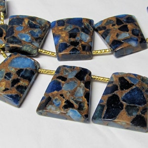 Royal Blue Jasper Trapezoid Beads: Chocolate Bronze Cloisonne Pendants (4 Pieces)