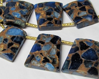 Cuentas trapezoidales de jaspe azul real: colgantes de cloisonné de bronce chocolate (4 piezas)