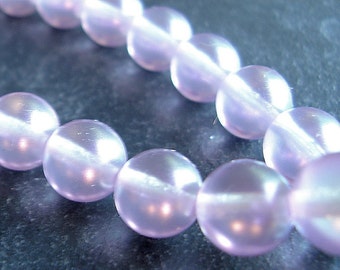 Czech Glass Beads 8mm Pearline Plum Lilac Pink Smooth Rounds - 8 Pieces