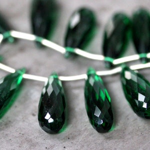 Emerald Green Quartz Teardrop Briolettes Faceted Long Pine Green Drop Quartz Teardrops Briolette Beads  30 X 8mm - 4 inch Strand