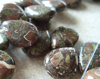 Jasper Beads 15 x 12mm Natural Green, Rust and Cream Camouflage Jasper Teardrops - 8 Pieces