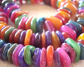 Lustrous Shell Pearl Beads: Multi-Mix Rondelle Chips, 8 inch Strand
