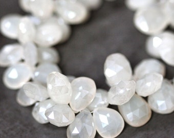 Ivory White Pearl Chalcedony Faceted Teardop Briolettes 15 X 12mm Bridal Cream Pear Briolette Beads - 4 inch Strand