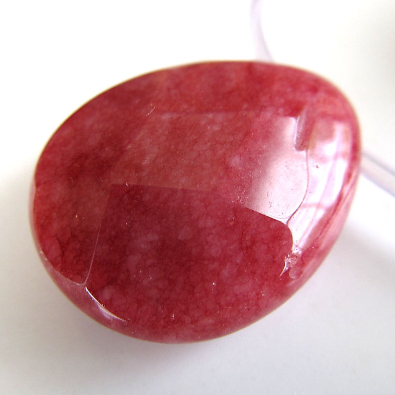 Jade Beads 25 x 18mm Burgundy Red Faceted Briolette Teardrops 2 Pieces image 1