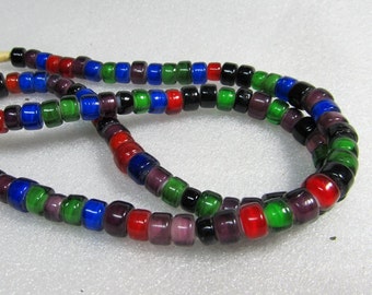 African Recycled Glass Beads 10 x 8mm Hand Faceted Multi Colored Bottle Glass, Fair-Trade, Heishi Rondelles - 24 Inch Necklace