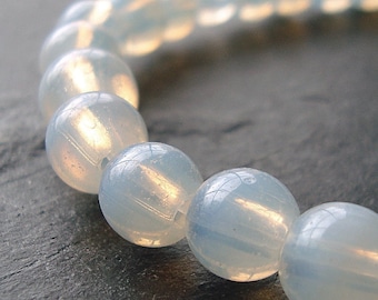 Glass Beads 8mm Brilliant Iridescent Clear White Opalite Smooth Rounds - 12 Pcs.