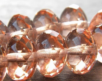 Czech Glass Beads 11 x 7mm Salmon Pink Faceted Rondelles - 6 Pieces