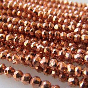Metallic Copper Rust Coated Pyrite Beads 4 X 2mm Fools Gold Rondelles 14 inch Strand image 2