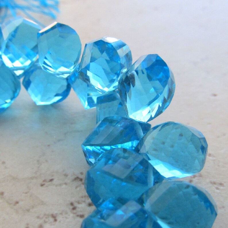 Aqua Blue Quartz Faceted Twist Teardrop Beads 12 X 10mm 8 inch Strand Swiss Blue Quartz Briolette Gemstone Drops image 3