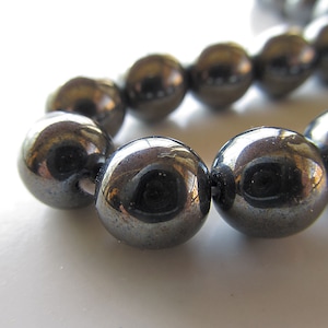 Czech Glass Beads 10mm Shiny Gunmetal Gray Opaque Smooth Rounds - 8 Pieces