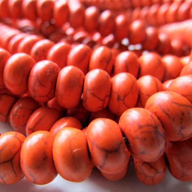 Howlite Beads 8 x 4mm Neon Orange Smooth Rondelles 4 inch Strand image 2