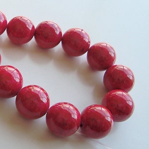 Fossil Beads 10mm Natural Neon Hot Pink Smooth Round Stones 12 Pieces image 1