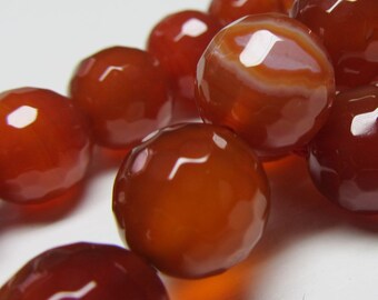 Agate Beads 12mm Rust Red Faceted Agate Round Beads -  8 Pieces