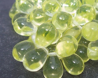 Czech Glass Beads 9 x 6mm Lemon Yellow Smooth Teardrops - 50 Pieces