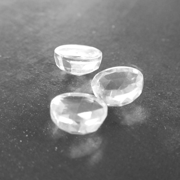 Rose Cut White Topaz Cabochons Crystal Clear Topaz Faceted 6mm Round Calibrated Gemstone Cabs - 2 Pieces