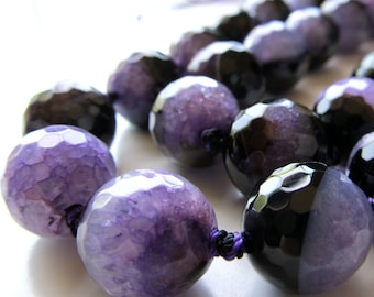 Agate Druzy Beads 14mm Faceted Polished Lavender Purple Rounds - 12 Pieces