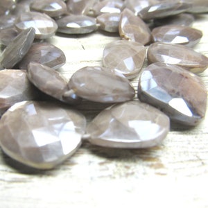 Gray Moonstone Beads 18 X 16mm Flashy Gray Hand Cut Faceted Lopsided Rectangles Non Matching 6 Pieces image 4