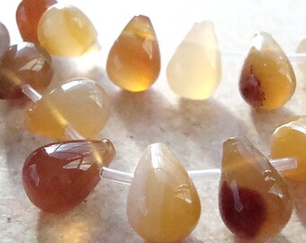 Agate Beads 14 x 9mm Smooth Butterscotch Gold Full Briolette Teardrops - 4 Pieces