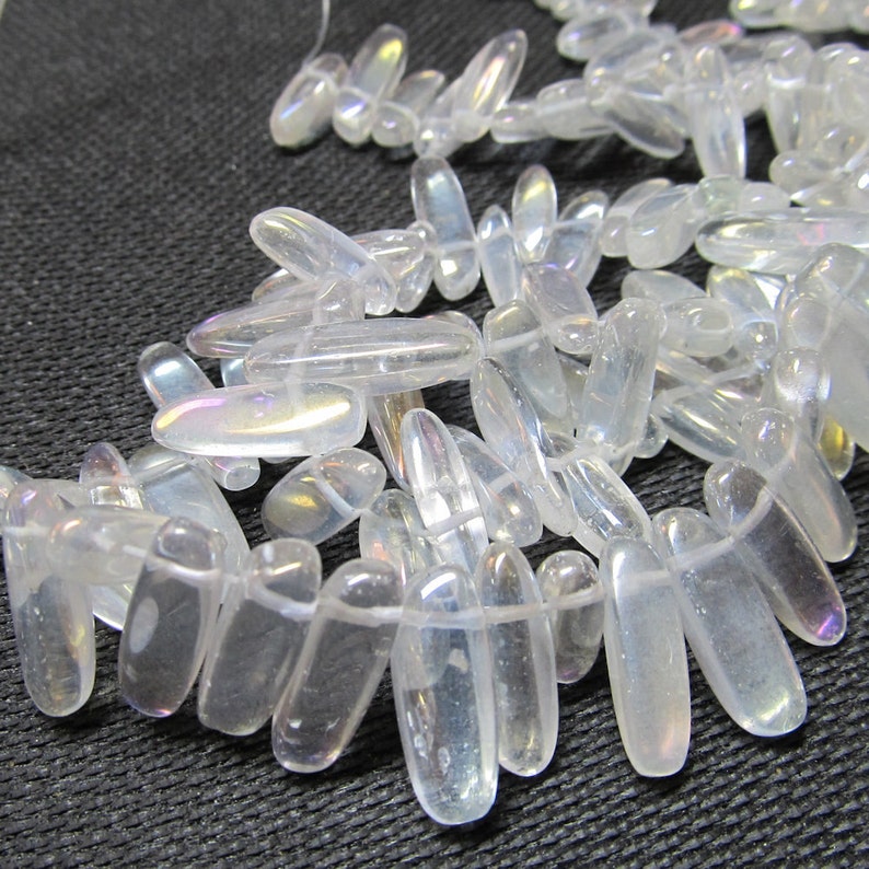 Quartz Beads 20 X 6mm Smooth Clear With Aurora Borealis Finish Crystal Quartz Spears 25 Pieces image 3