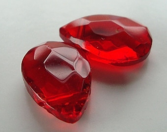 Czech Glass Beads 15 x 10mm Brilliant Puffed Ruby Red Faceted Teardrop Briolettes - 2 Pcs.