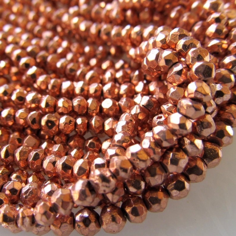 Metallic Copper Rust Coated Pyrite Beads 4 X 2mm Fools Gold Rondelles 14 inch Strand image 1