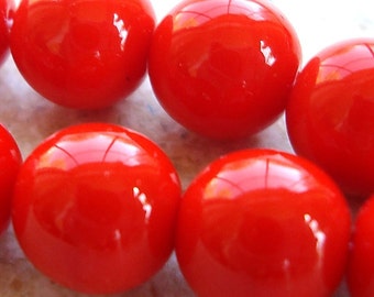 Czech Glass Beads 10mm Opaque Orange Smooth Rounds - 12 Pieces