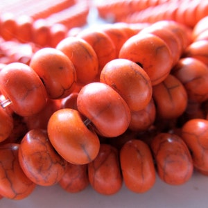 Howlite Beads 8 x 4mm Neon Orange Smooth Rondelles 4 inch Strand image 1