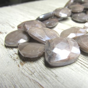 Gray Moonstone Beads 18 X 16mm Flashy Gray Hand Cut Faceted Lopsided Rectangles Non Matching 6 Pieces image 1