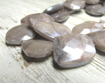 Gray Moonstone Beads 18 X 16mm Flashy Gray Hand Cut Faceted Lopsided Rectangles (Non Matching)  - 6 Pieces