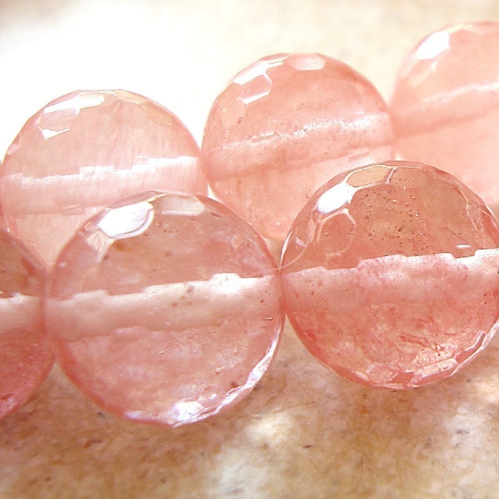 Quartz Beads 12mm Peach Watermelon Faceted Rounds - 16 Pieces