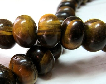 Tiger Eye Beads 13 x 9mm Smooth Chatoyant Golden Brown Rondelles -10 Pieces